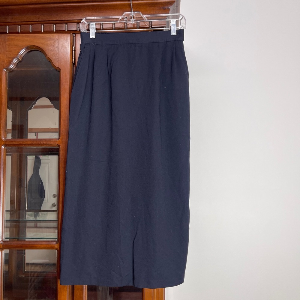 Ali Miles Vintage Navy Blue Midi Skirt High Waist Pockets Made in USA Size 10